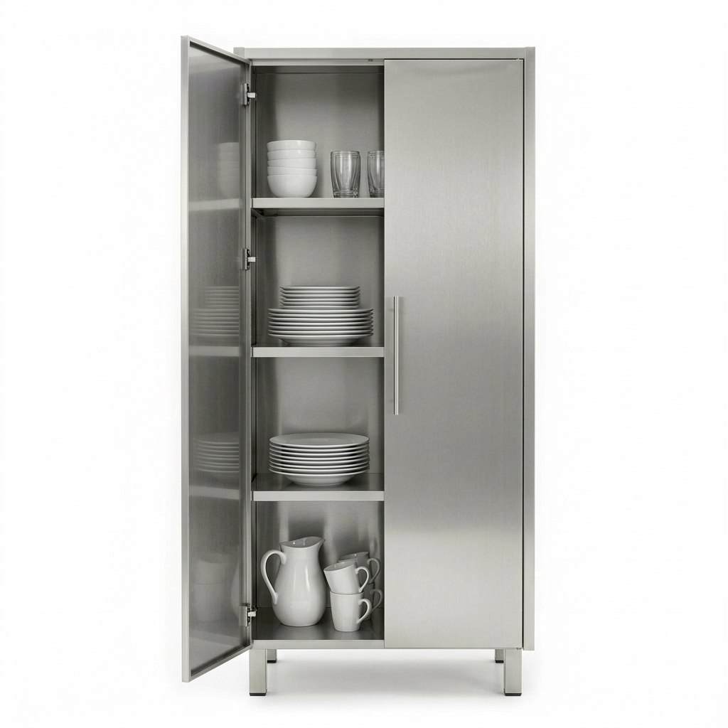Шкаф для посуды с распашными дверцами из нержавеющей стали
